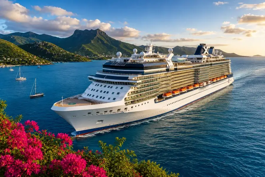 Modern cruise ship sailing through blue ocean representing cruise vacation planning and cruise line comparisons